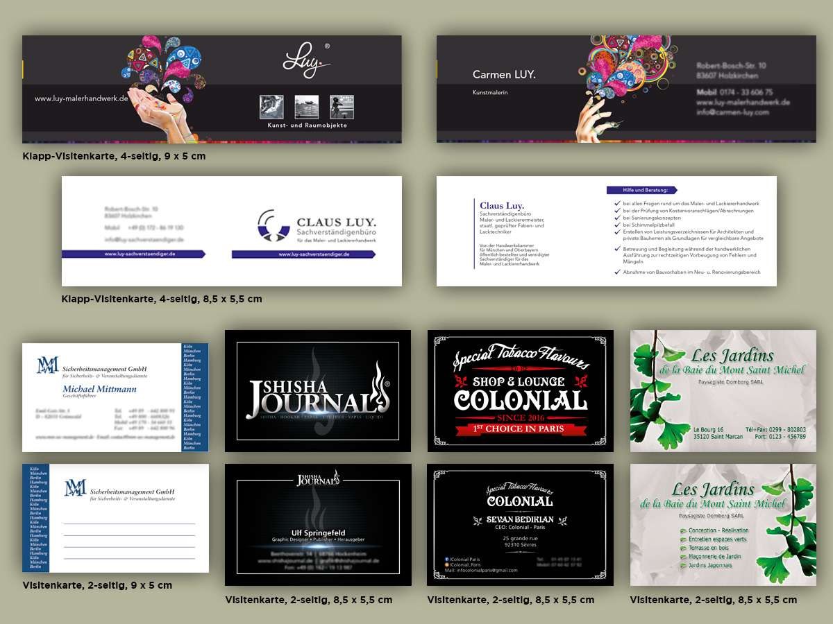Visitenkarten in verschiedenen Formaten und Corporate Designs