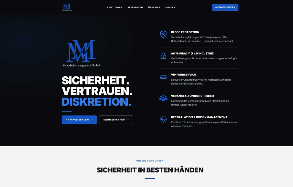 Website MM Security Management GmbH – Sicherheitsdienstleister